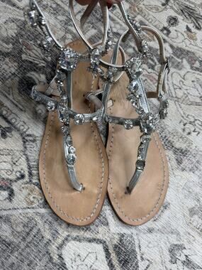L'Arte del Sandalo Caprese di Antonio Viva Jeweled Silver Leather Sandals EU 41